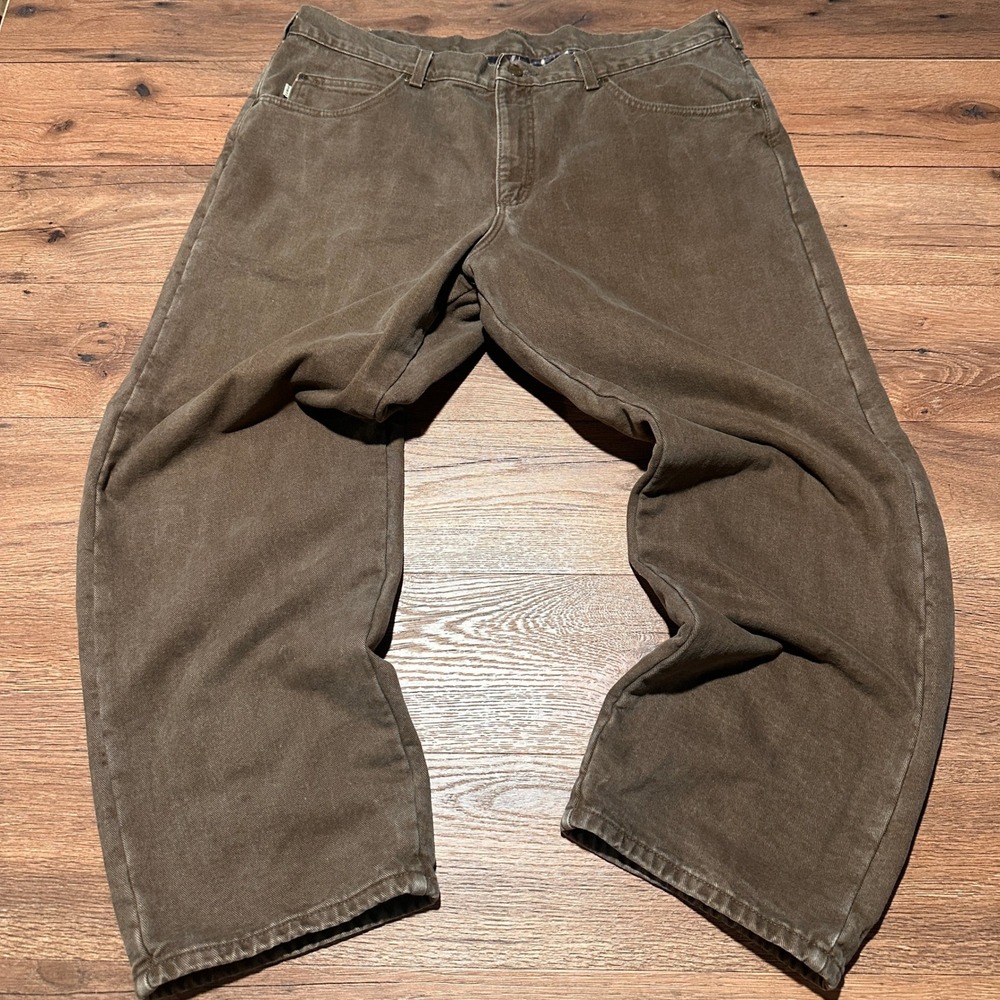 LL Bean Brown Flannel Lined Double L Relaxed Fit Canvas Pants Mens 42x30